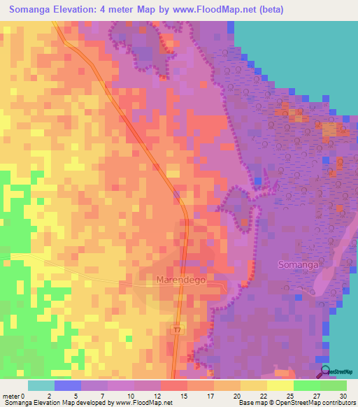 Somanga,Tanzania Elevation Map