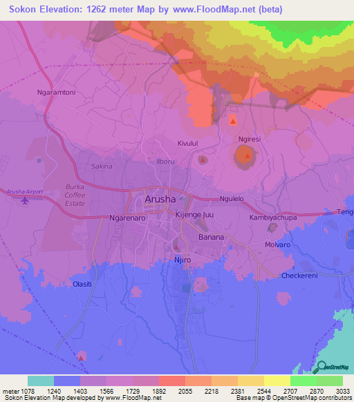 Sokon,Tanzania Elevation Map