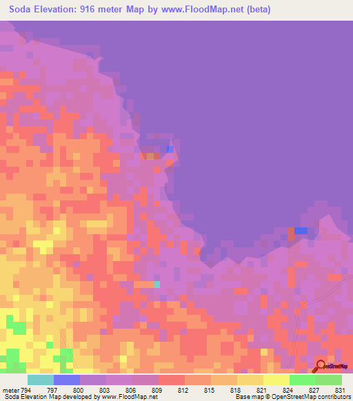 Soda,Tanzania Elevation Map