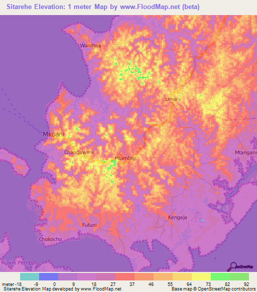 Sitarehe,Tanzania Elevation Map