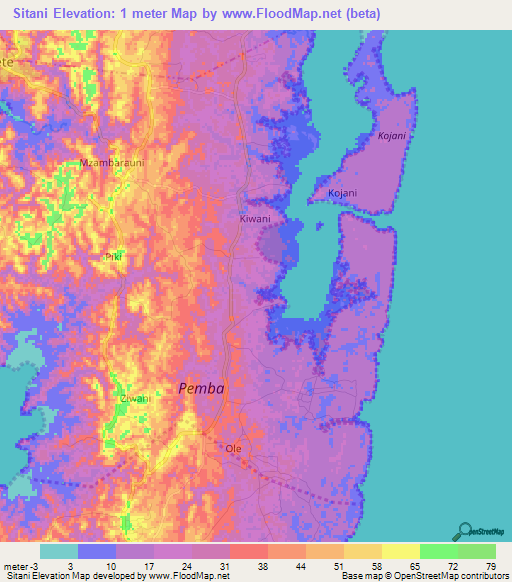 Sitani,Tanzania Elevation Map