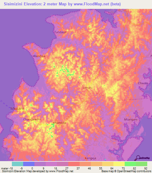 Sisimizini,Tanzania Elevation Map