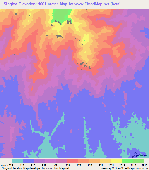 Singiza,Tanzania Elevation Map