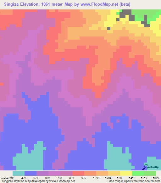 Singiza,Tanzania Elevation Map