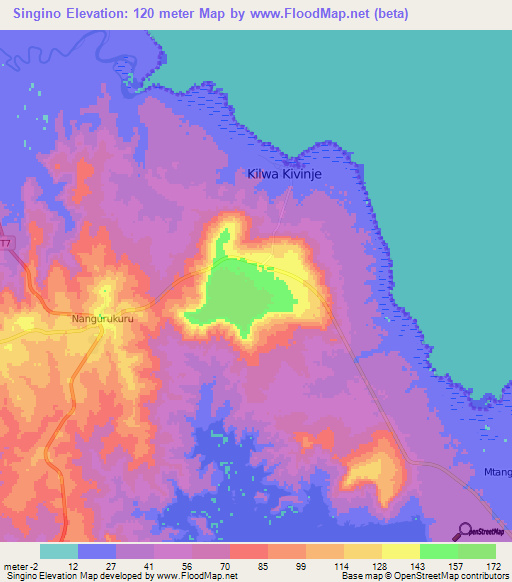 Singino,Tanzania Elevation Map