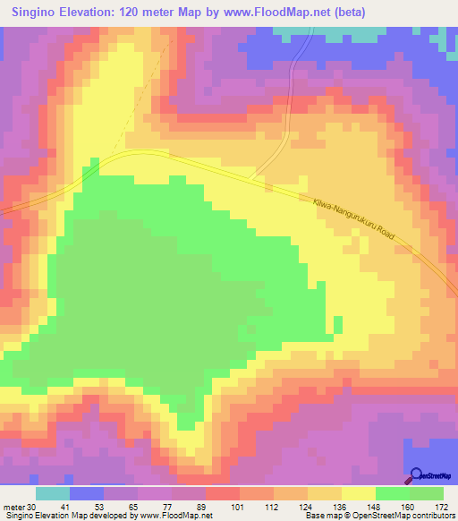 Singino,Tanzania Elevation Map