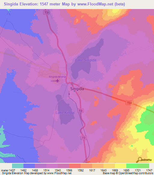 Singida,Tanzania Elevation Map