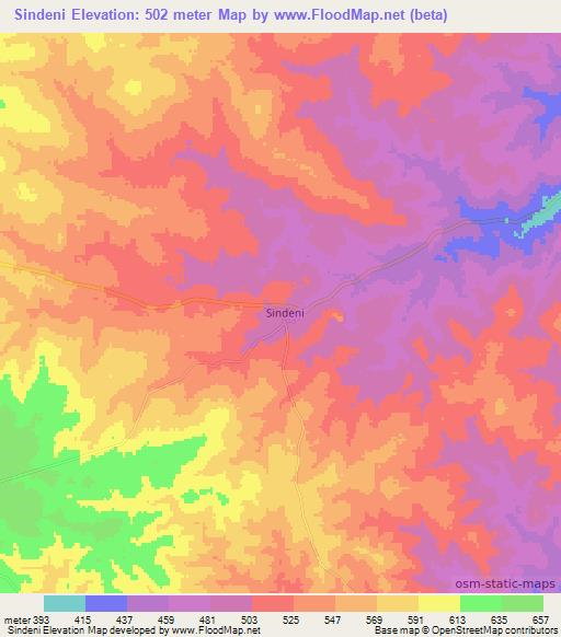 Sindeni,Tanzania Elevation Map