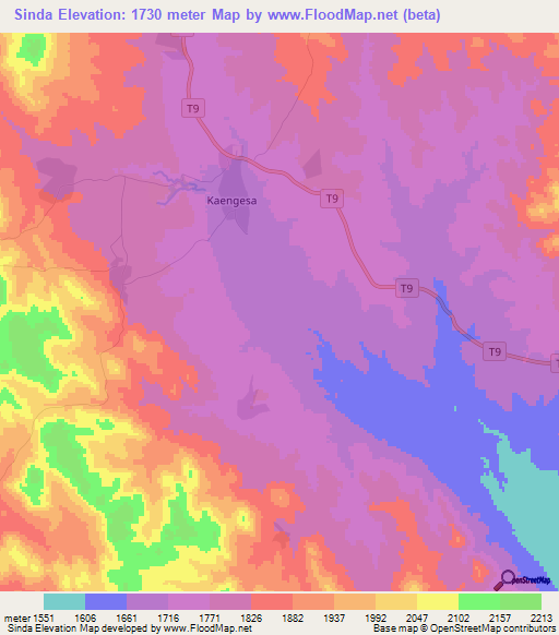 Sinda,Tanzania Elevation Map