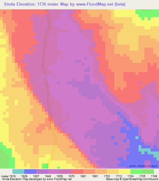 Sinda,Tanzania Elevation Map