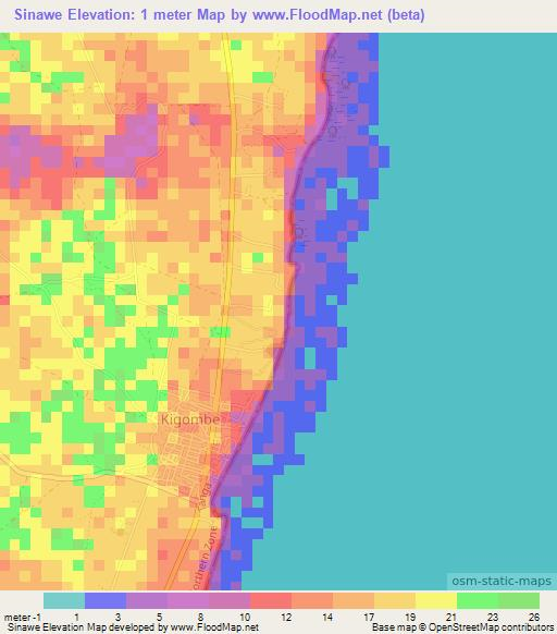 Sinawe,Tanzania Elevation Map