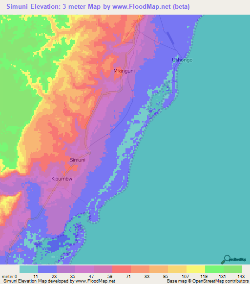 Simuni,Tanzania Elevation Map