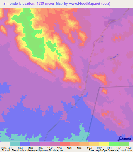 Simondo,Tanzania Elevation Map