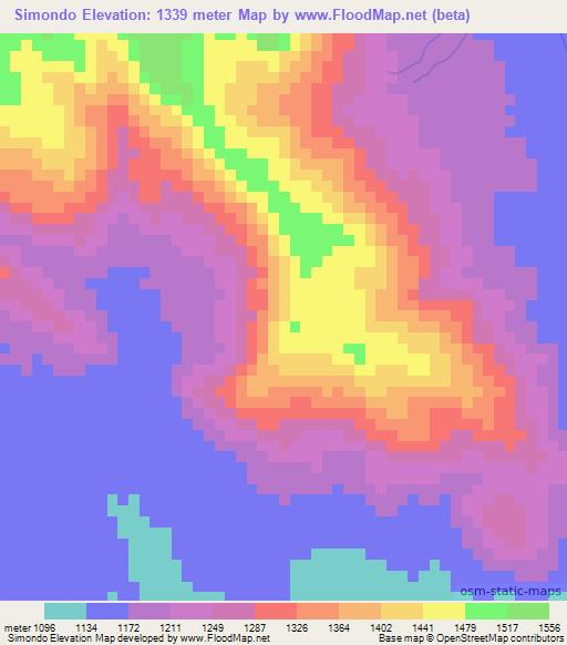 Simondo,Tanzania Elevation Map