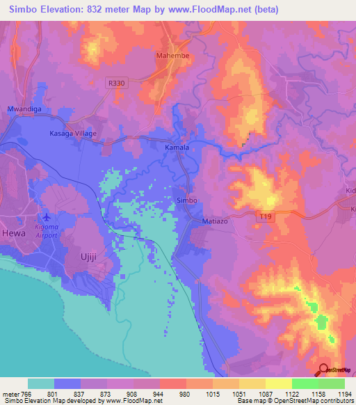 Simbo,Tanzania Elevation Map