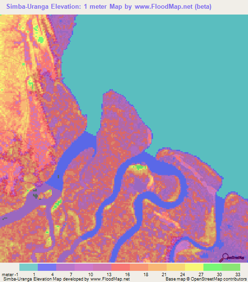 Simba-Uranga,Tanzania Elevation Map