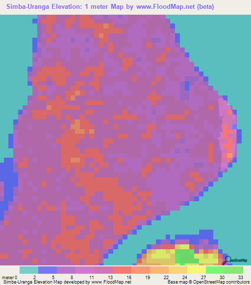 Simba-Uranga,Tanzania Elevation Map