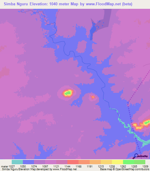 Simba Nguru,Tanzania Elevation Map