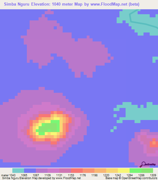 Simba Nguru,Tanzania Elevation Map