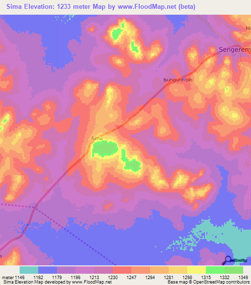 Sima,Tanzania Elevation Map