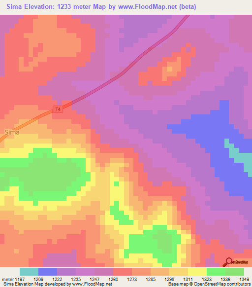 Sima,Tanzania Elevation Map