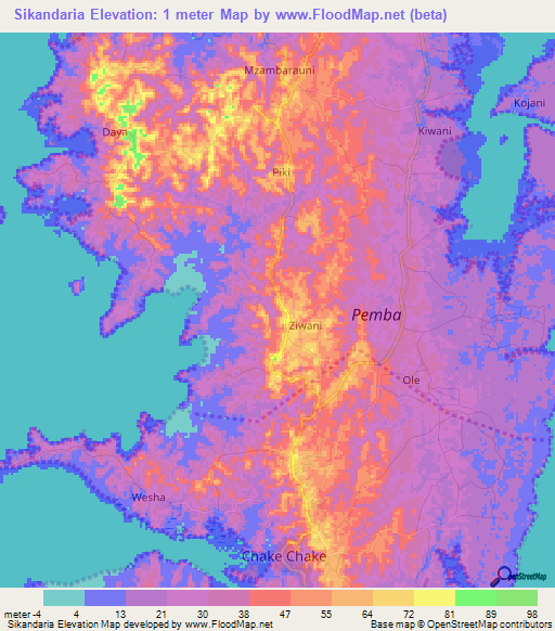 Sikandaria,Tanzania Elevation Map