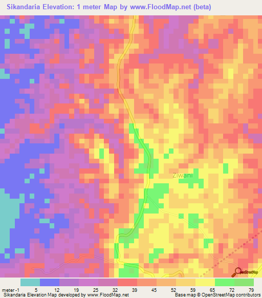 Sikandaria,Tanzania Elevation Map