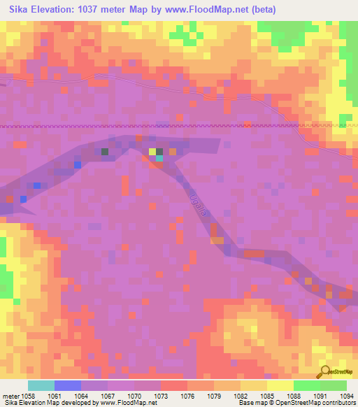 Sika,Tanzania Elevation Map