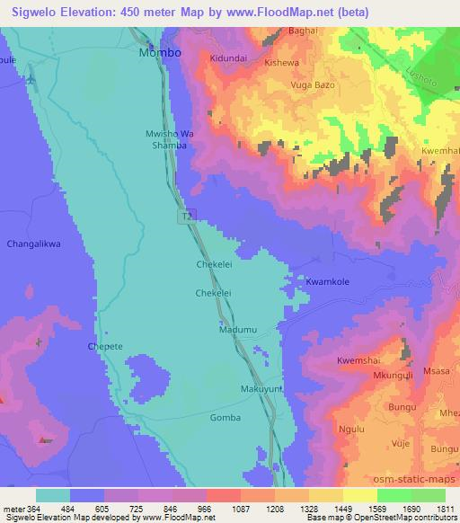 Sigwelo,Tanzania Elevation Map