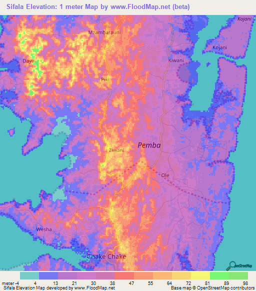 Sifala,Tanzania Elevation Map