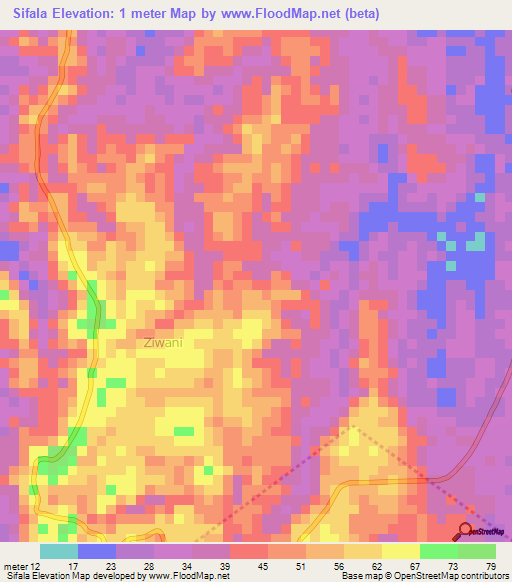 Sifala,Tanzania Elevation Map