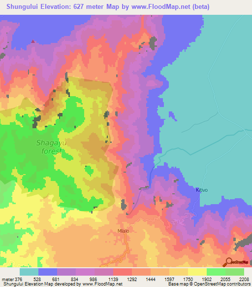 Shungului,Tanzania Elevation Map