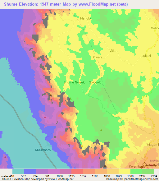 Shume,Tanzania Elevation Map