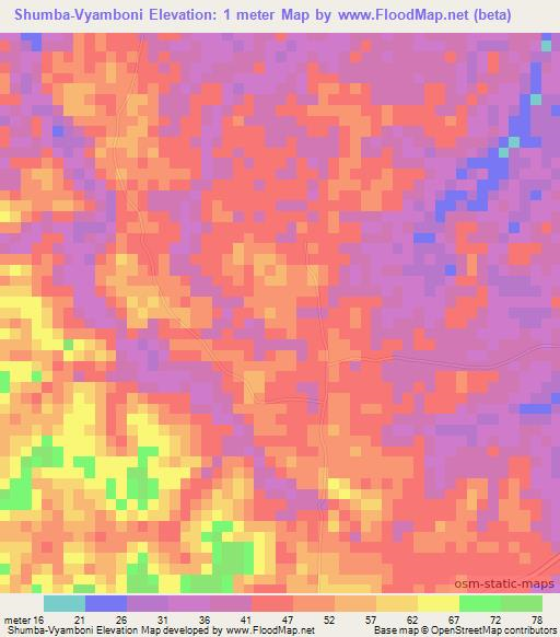 Shumba-Vyamboni,Tanzania Elevation Map