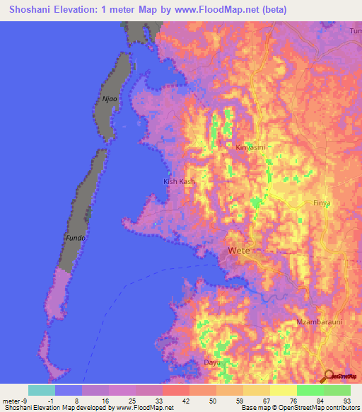 Shoshani,Tanzania Elevation Map