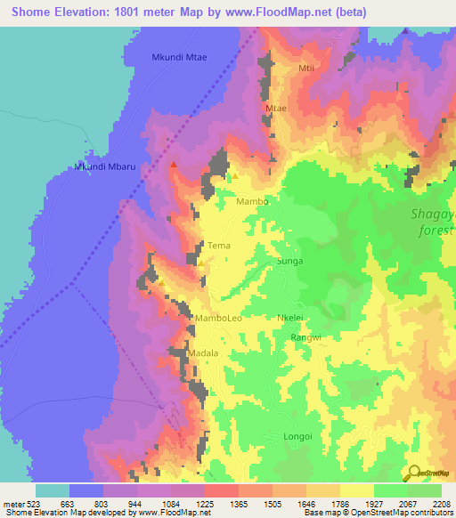 Shome,Tanzania Elevation Map