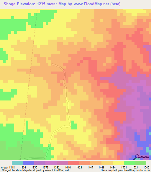 Shoga,Tanzania Elevation Map