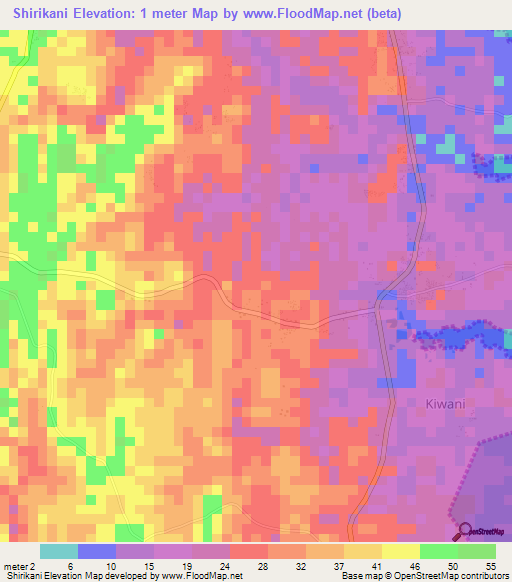 Shirikani,Tanzania Elevation Map