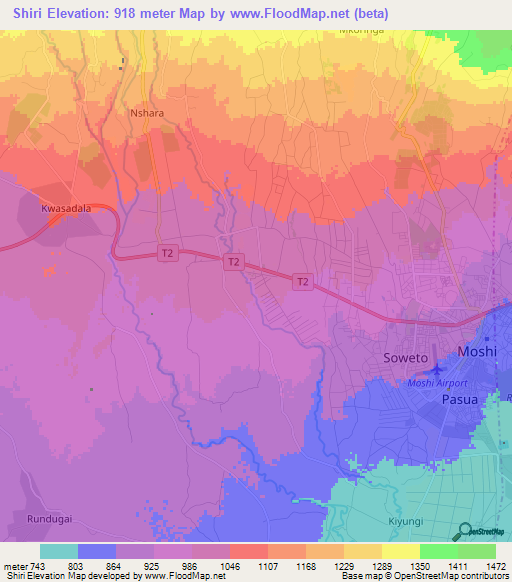 Shiri,Tanzania Elevation Map