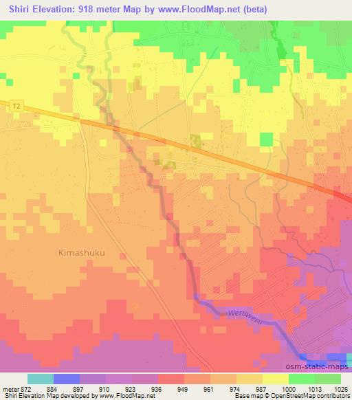 Shiri,Tanzania Elevation Map