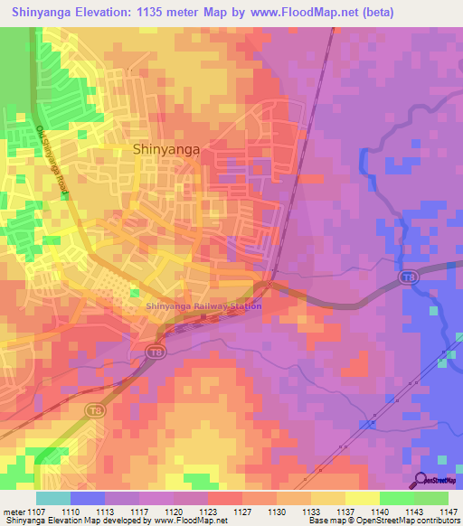 Shinyanga,Tanzania Elevation Map