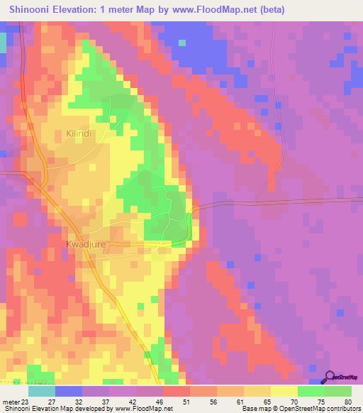 Shinooni,Tanzania Elevation Map