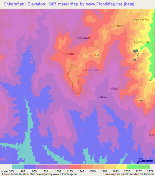 Chkurufumi,Tanzania Elevation Map