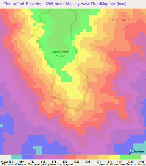 Chkurufumi,Tanzania Elevation Map