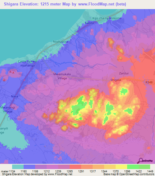 Shigara,Tanzania Elevation Map