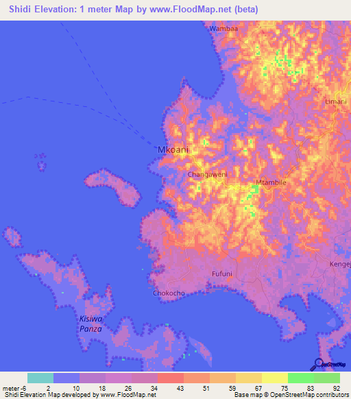 Shidi,Tanzania Elevation Map