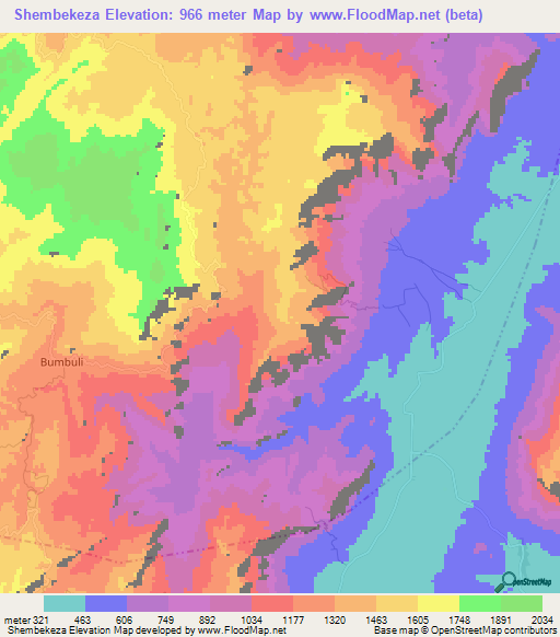 Shembekeza,Tanzania Elevation Map