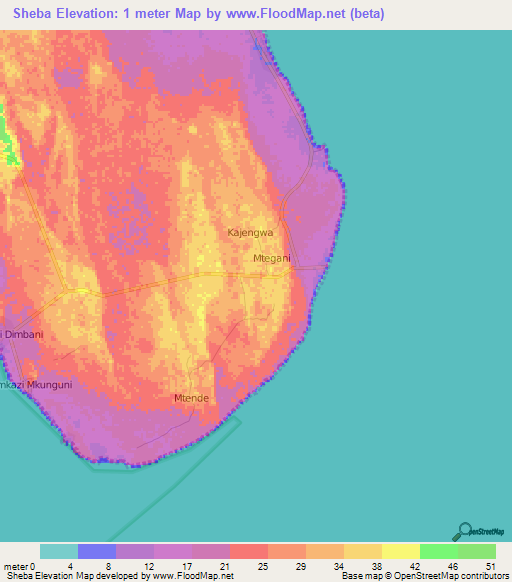 Sheba,Tanzania Elevation Map