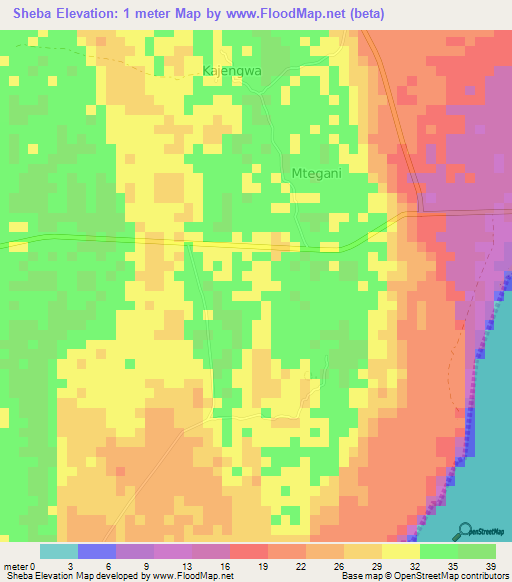 Sheba,Tanzania Elevation Map