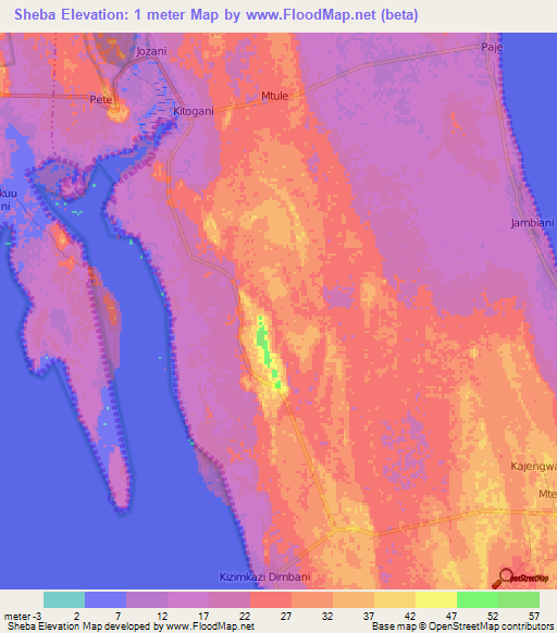 Sheba,Tanzania Elevation Map